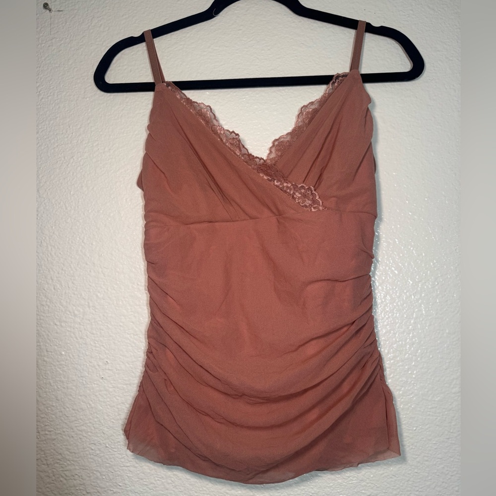Merona Dusty Rose Lace-Trim Ruched Cami